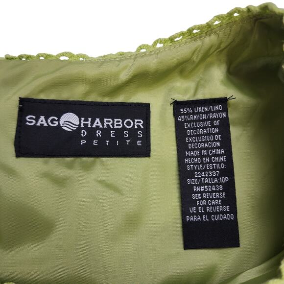 Sag Harbor Womens Vintage Y2K Embroidered Linen Blend Dress Size 10P Lime Green - Picture 8 of 12